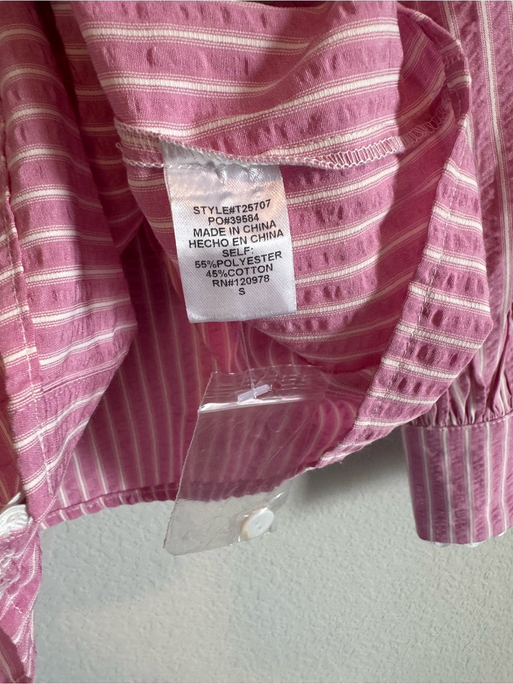 Entro Pink Striped Puff Sleeve Ric Rac Detail Grand Millenial Button Down Top S - Picture 7 of 10